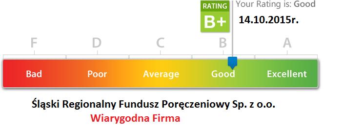 Wiarygodna Firma Śląski Regionalny Fundusz Poręczeniowy Sp z o.o. Najnowszy certyfikat z przeglądu okresowego utrzymał rating Funduszu na poziomie BBB+.