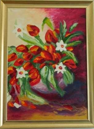 Tytuł: Kwiaty / Flowers Technika: olej na płótnie, szpachelka / oil on canvas, spatula,