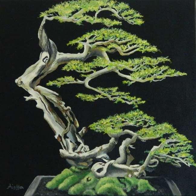 Tytuł: Bonsai II Technika: olej i akryl na płótnie / oil, acrylic on canvas, 50x50 cm