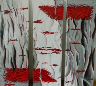Tytuł: Tryptyk: Dryf / Triptych: Drift Technika: akryl na płótnie / acrylic on canvas, 3x