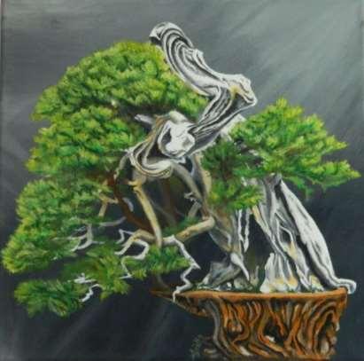 Tytuł: Bonsai IV Technika: olej, akryl na płótnie / oil, acrylic on canvas, 50x50 cm