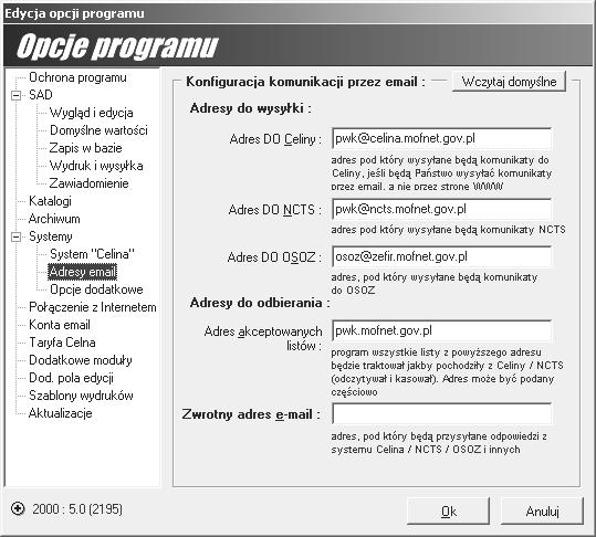 Jej włączenie automatycznie włącza opcje Obliczaj kwoty zabezpieczeń (w menu rozwijanym pod przyciskiem Inne okna z dokumentem SAD), co z kolei umoŝliwia wyliczenia obciąŝenia związanego z SAD-em