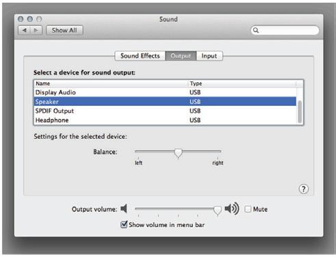 Obsługa Komputery MAC (sterownik nie jest wymagany) 1. Wybierz ustawienia systemu System Preferences, kliknij Dźwięk Sound i ustaw jako domyślne wyjście głośnikowe USB Speaker to USB.