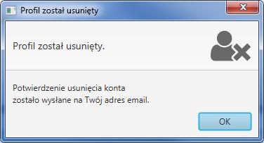 Rysunek 23: Potwierdzenie usunięcia konta 5 Token 5.