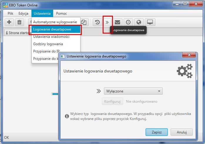 6.2 Logowanie dwuetapowe Po wejściu w Ustawienia» Logowanie dwuetapowe lub za pomocą ikonki typ logowania dwuetapowego.