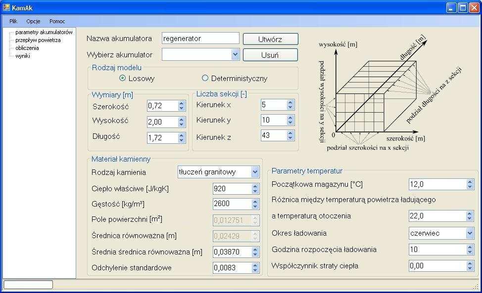 wego produktu, jaki jest wytworzona aplikacja okienkowa ukazuje, iż jest ona czyś więcej niż tylko odwzorowanie nowego probabilistycznego odelu wyiany ciepła opisującego fazę ładowania kaiennego