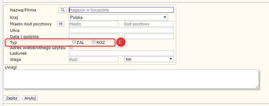Przypisać miejsca załadunku i rozładunku w zleceniu należy poprzez kliknięcie przycisku Dodaj miejsce (Rysunek 21 opcja A) i