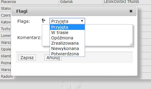 37 HERMES GT INSTRUKCJA DO PROGRAMU Rysunek 33 Przypisywanie statusu do trasy Żeby nie przypisywać dwukrotnie tego samego statusu do zlecenia i trasy, można je zsynchronizować w ustawieniach