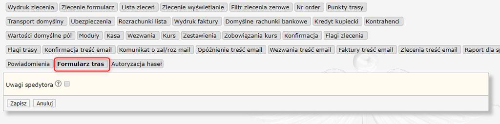 42 HERMES GT INSTRUKCJA DO PROGRAMU Usuń Wydruk Wyślij @ SMS Opóźnienie@ Anuluj Wstecz Awizacja Dokumenty przewoźnika Dodatkowy koszt Wprowadź fakturę przewoźnika Pozwala na usunięcie trasy Pozwala