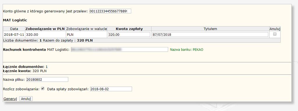 65 HERMES GT INSTRUKCJA DO PROGRAMU Rozliczenie W podobny sposób, jak wprowadzenie dokumentów, zbiorczo można również rozliczyć zobowiązania.
