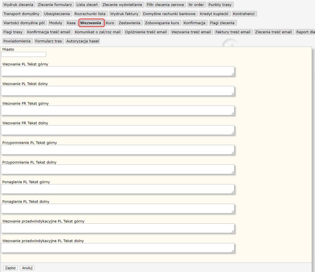 Rozrachunki lista Lista funkcji, możliwych do włączenia, zaznaczając