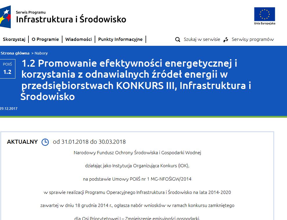 Program Operacyjny Infrastruktura i Środowisko Działanie 1.