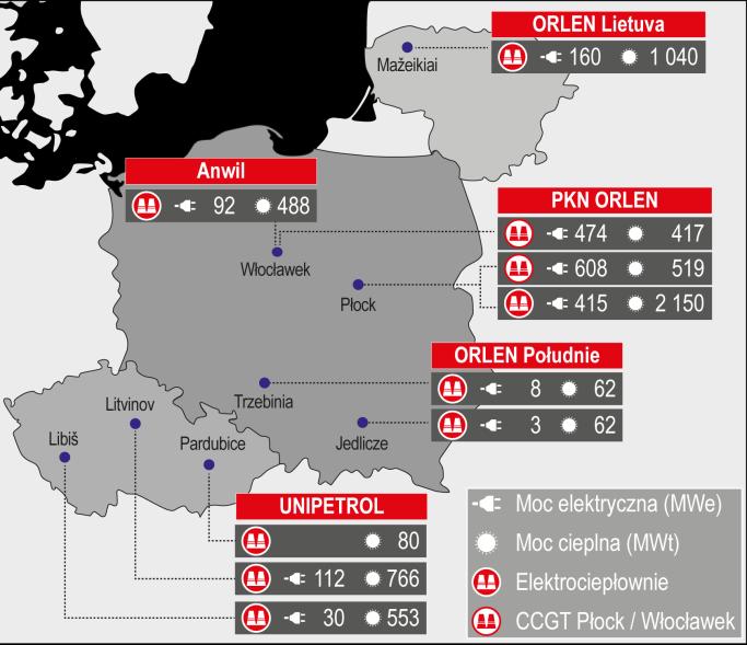 ENERGETYKA Grupa ORLEN jest znaczącym producentem energii elektrycznej i cieplnej, wykorzystywanej w dużej części na własne potrzeby produkcyjne.