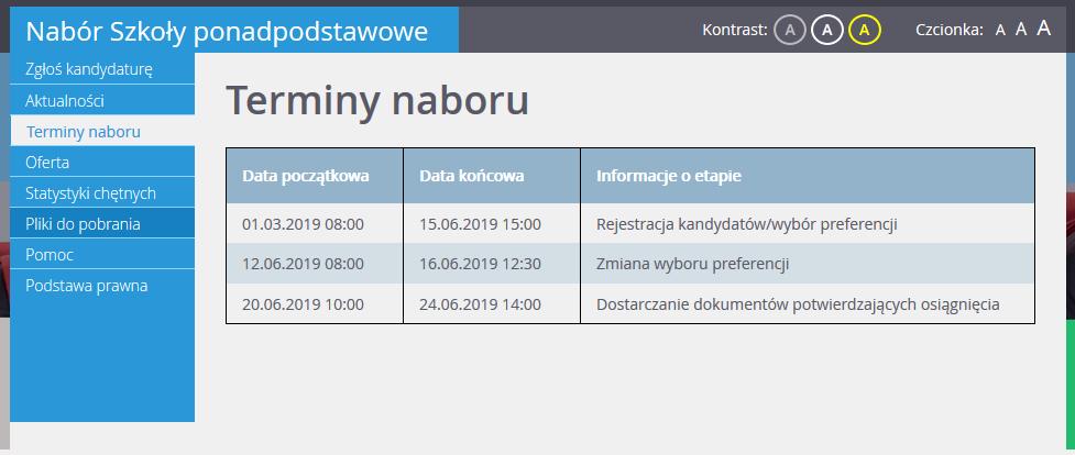 Podstawowe informacje o systemie Nabór Szkoły ponadpodstawowe Po prawej stronie jest wyświetlana informacja o aktualnie zalogowanym użytkowniku oraz przycisk służący do wylogowania się.