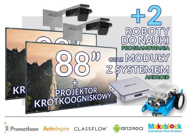 Wariant 7 Zestaw x Tablica interaktywna 88 z systemem Android i z projektorem krótkoogniskowym Zestaw zawiera zintegrowany system do obowiązkowej nauki