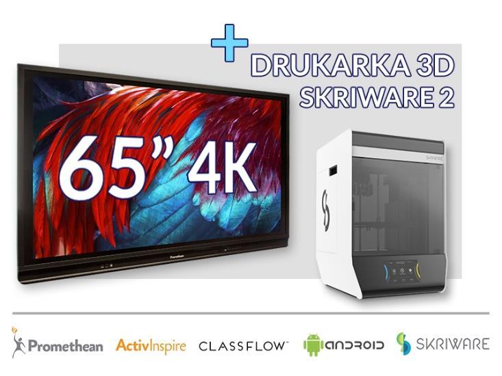 Wariant Zestaw Monitor interaktywny 65 4K z Androidem 8.0 marki Promethean + drukarka 3D Skriware Androidem 8.