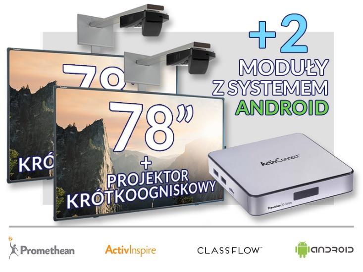 interaktywna 78 z systemem Android i z projektorem krótkoogniskowym Tablica interaktywna Promethean ActivBoard 0Touch 78 DryErase Moduł Android 6.