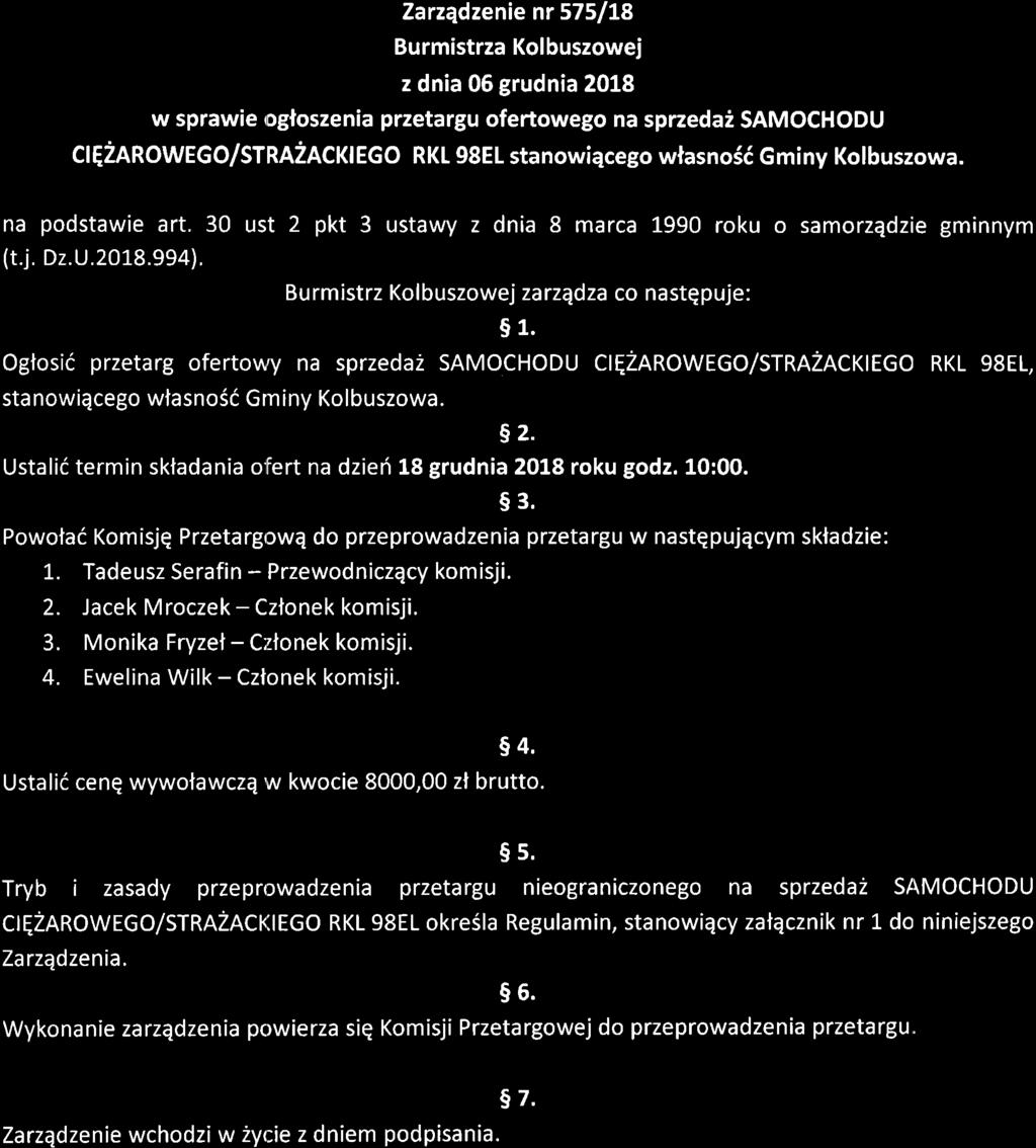 stanowiqcego wlasno6d G miny Kolbuszowa. na podstawie art. 30 ust 2 pkt 3 ustawy z dnia 8 marca 1990 roku o samorzqdzie gminnym (t.j. D2.U.2018.