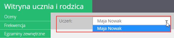 Wyboru dziecka dokonuje się za pomocą selektora Uczeń. Po zalogowaniu się do lokalizacji https://uonetp