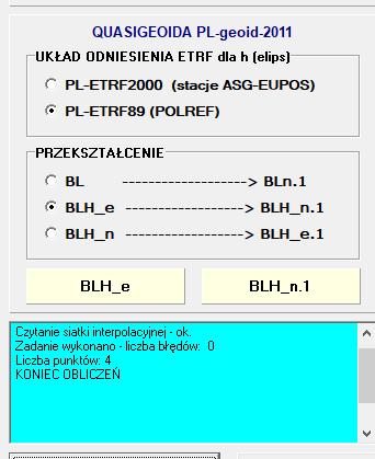 x Wysokości elipsoidalne przeliczamy z tego samego pliku wejściowego ale program