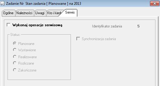 Zakładka SERWIS jest wyświetlana tylko dla operatorów uprawnionych do tej funkcjonalności.