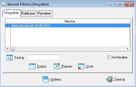 Aby dopisać do zadania formuły wg filtra należy w lewej części okna w sekcji Struktura zadania podświetlić pole Filtr i nacisnąć przycisk DOPISZ