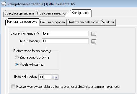 Kolejna zakładka Faktura-Prognoza - dotyczy konfiguracji związanej z wystawianiem faktur prognozowanych.