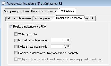 Dodatkowo możemy: Włączyć opcję naliczania odsetek do faktur zaległych (Wyliczaj odsetki ) Określić minimalną kwotę odsetek jeżeli wyliczone odsetki będą niższe od wprowadzonej kwoty nie zostaną