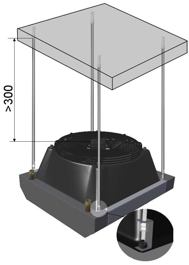 because the device might twist during startup of the fan. In order to install the device, first fasten the pins* to the partition.