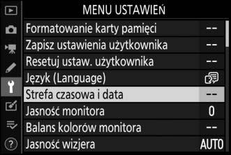 4 Wybierz Strefa czasowa i data. Wyróżnij Strefa czasowa i data i naciśnij 2.