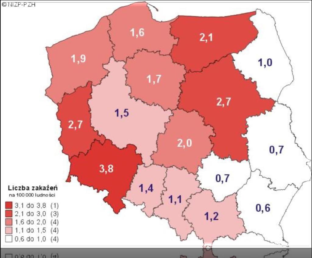 Epidemiologia Średnia roczna liczba nowo wykrywanych zakażeń HIV w latach 2006-2010, według