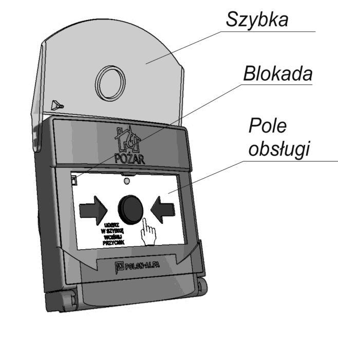 10 IK-E352-001 5 OPIS DZIAŁANIA Uruchomienie ręcznego ostrzegacza - wprowadzenie w stan alarmowania następuje poprzez uderzenie w szybkę (spowoduje to jej odchylenie) a następnie przez wciśnięcie