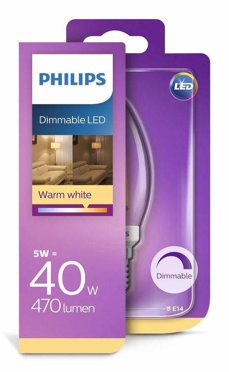 PHILIPS LED Świeczka (z możliwością przyciemniania) 5 W (40 W) E14 Ciepła biel Ściemnialna Ciekawa forma Znajome kształty, które kochasz.