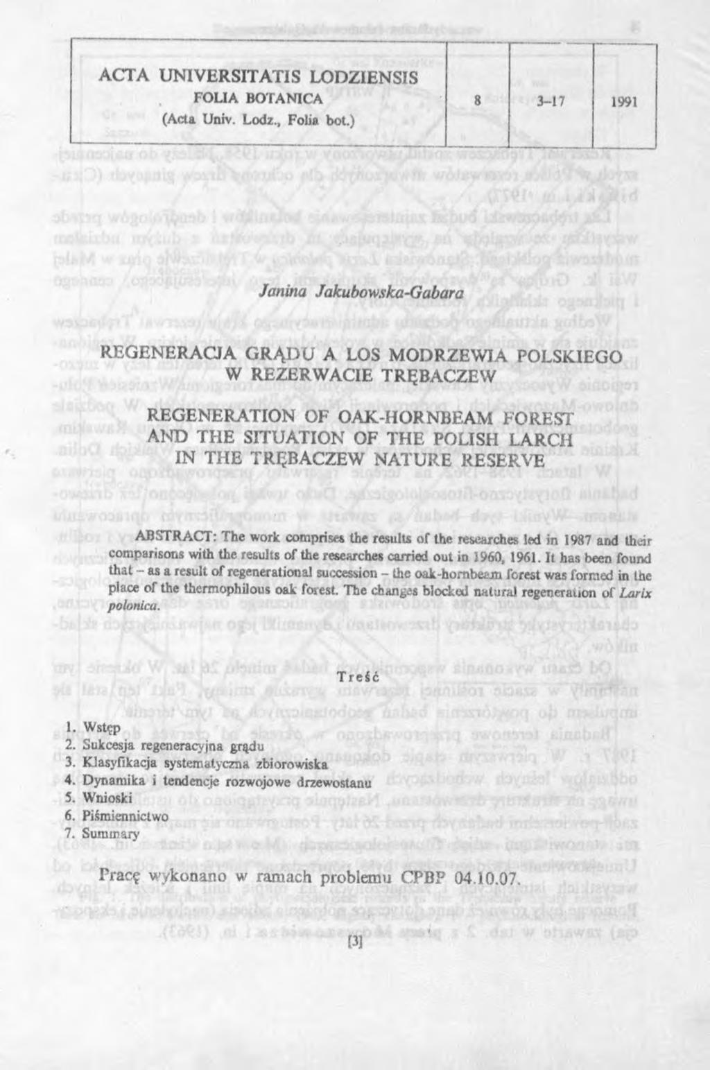 ACTA UNVERSTATS LODZENSS FOLA BOTANCA 8 3-17 1991 (Acta Univ. Lodz., Folia bot.