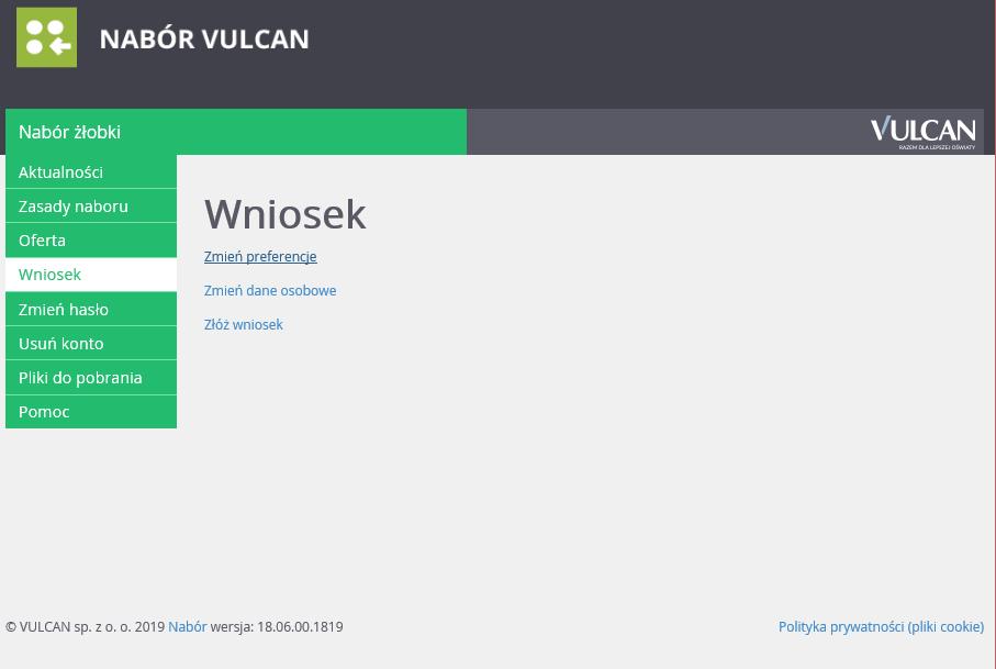 Konto kandydata Usuń konto. Zmiana danych i drukowanie przygotowanych wniosków Po wybraniu pozycji Wniosek możliwe jest wydrukowanie przygotowanego wniosku lub dokonanie w nim zmian.