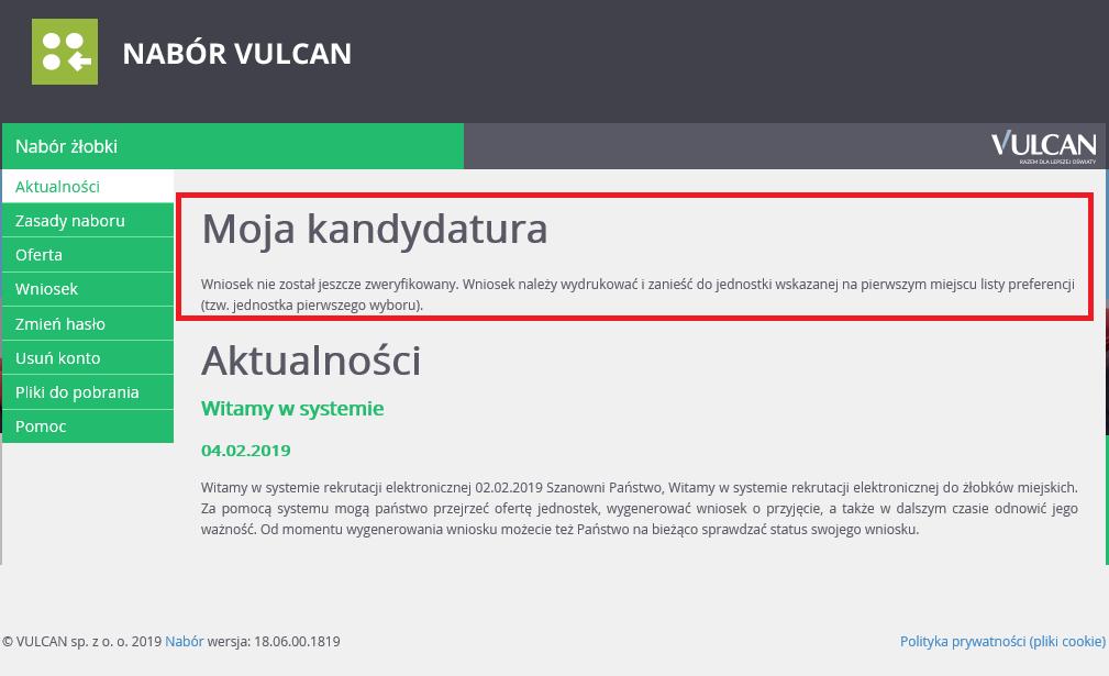 Konto kandydata Akceptacja wniosku Jeżeli