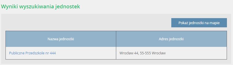 Przeglądanie oferty edukacyjnej przedszkoli Informacje o jednostce Aby wyświetlić dodatkowe informacje o jednostce należy kliknąć jej nazwę.