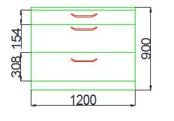 szafka na cokole 1200 mm, (SxGxW): 1200x500x770 mm (3 x szuflada) Wysokość szuflad (od góry): 154