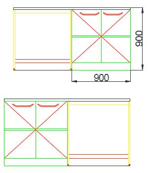 szafka na cokole 900 mm, (SxGxW): 1200x500x770 mm (2 x drzwi, 1 x półka)2x stelaż H - kształtny o