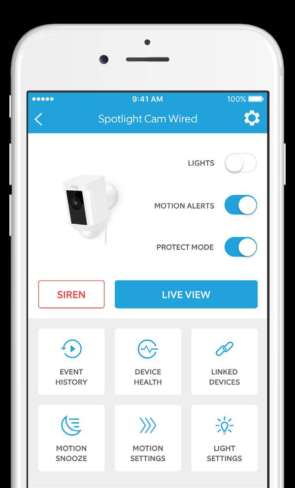 Po zakończeniu konfiguracji wybierz w aplikacji Ring urządzenie Spotlight Cam Przeniesiesz się