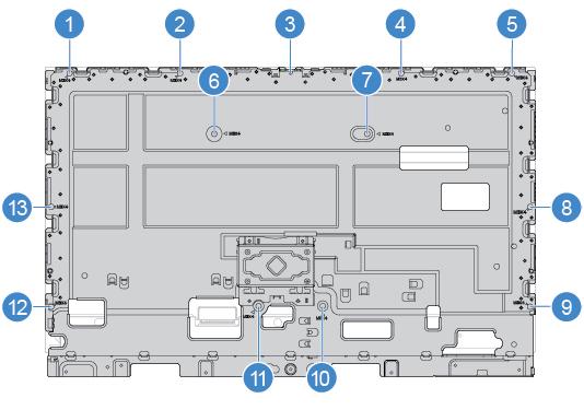 Rysunek 37. Usuwanie wkrętów wspornika panelu LCD 7. Zainstaluj wkręty mocujące nowy wspornik panelu LCD do panelu. 8. Podłącz kable panelu LCD do panelu. 9.