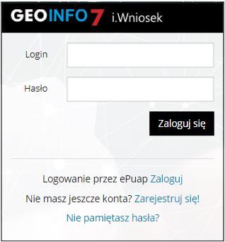 6 Użytkowanie aplikacji Logowanie. Korzystanie z portalu możliwe jest po zarejestrowaniu konta w aplikacji i.wniosek.