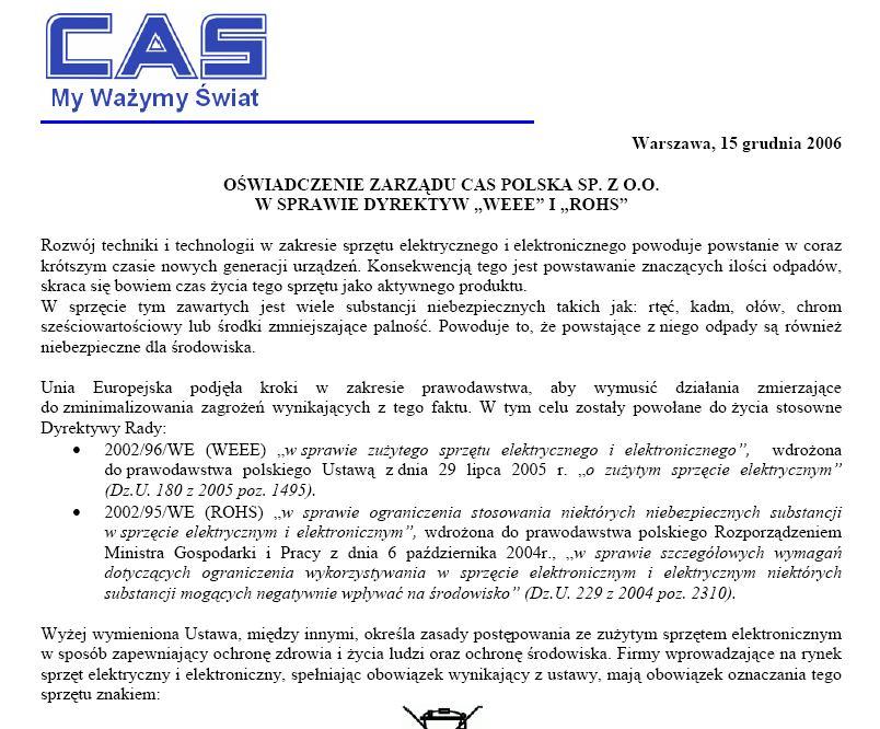 12. Oświadczenie Zarządu CAS-Polska Sp.