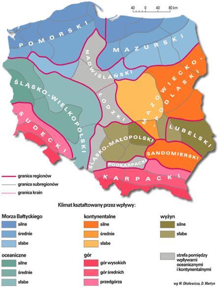 Rysunek 11. Dzielnice rolniczo-klimatyczne Polski wg W. Okołowicza i D. Martyn Źródło: http://www.wiking.edu.