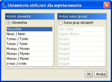 Aktualnie jedyna różnica miedzy obliczeniami dla zwykłych układów i układów zawierających cięgna polega na tym, że w przypadku wywoływania obliczeń statycznych dla cięgien pojawia się okno wyboru