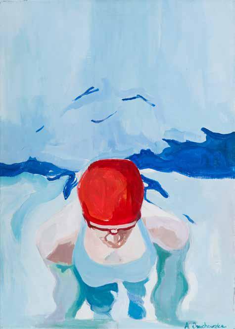 92 ALEKSANDRA ORZECHOWSKA (ur. 1993) Pływaczka, 2017 r. akryl/płótno, 50 x 70 cm sygnowany p.d.: 'A.