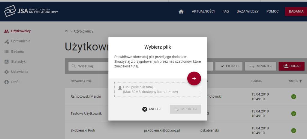 Import listy użytkowników (Max