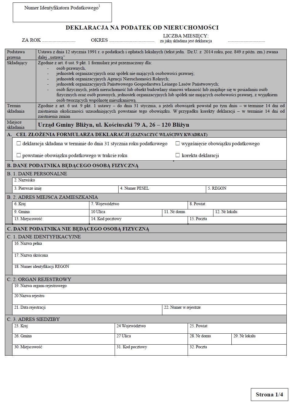 Załącznik Nr 4 do Uchwały Nr IX/67/2015 Rady Gminy Bliżyn z dnia 29