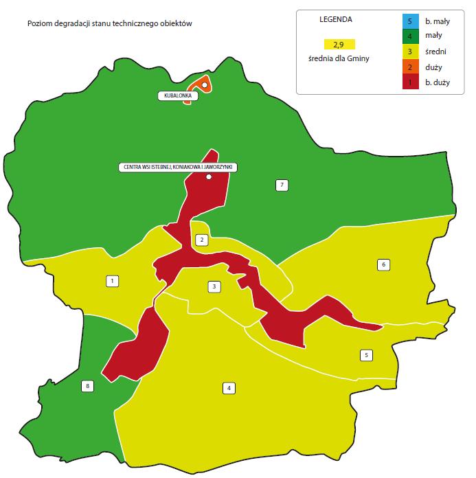 Grafika 14 Poziom degradacji stanu technicznego obiektów Źródło: opracowanie własne Stopień wyposażenia obiektów w infrastrukturę sieciową jest niewystarczający.