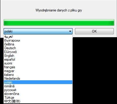 I Zmiana języka aplikacji Aby zmienić domyślny język aplikacji należy zaraz po jej uruchomieniu ale przed wczytaniem pełnego paska postępu (zielony) wybrać inny język i zatwierdzić OK, w przeciwnym